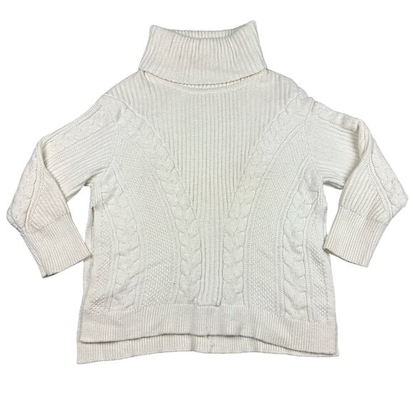 Banana Republic Size L Womens Ivory Wool Blend Cable Knit Turtleneck Sweater - Picture 1 of 8
